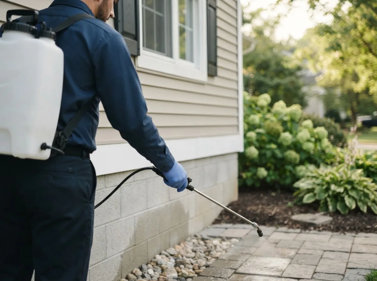 Pest control technician inspecting a home in Hillside, CO